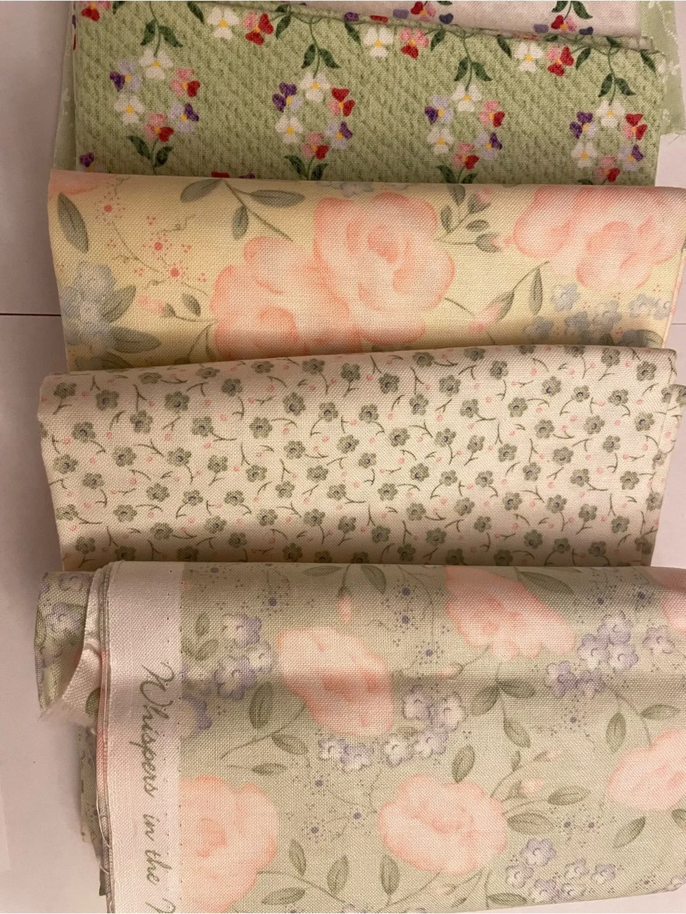 Soft Floral Patchwork Fabric fat quarters / scrap Pastel Green and Pink.